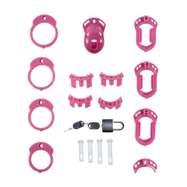 All parts of The Vice Mini Pink Chastity Cage