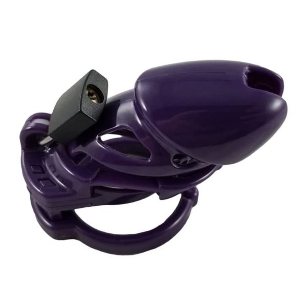 View at an angle of The Vice Chastity Device in Purple Color