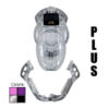 the vice plus chastity cage in clear, seen from the front