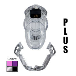 the vice plus chastity cage in clear, seen from the front
