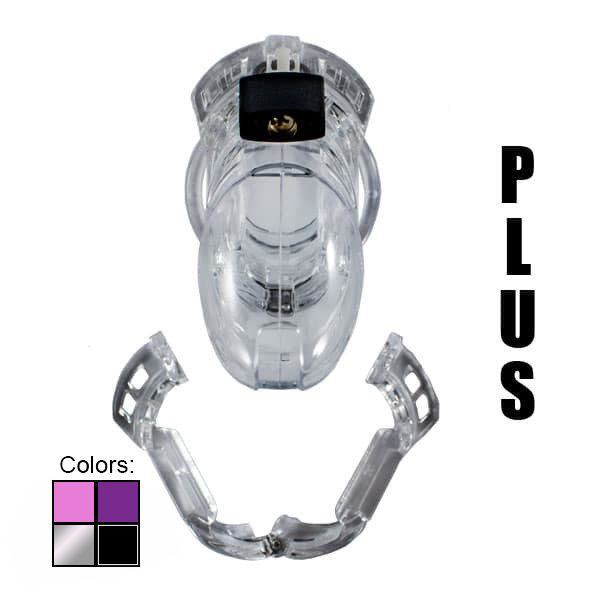 the vice plus chastity cage in clear, seen from the front