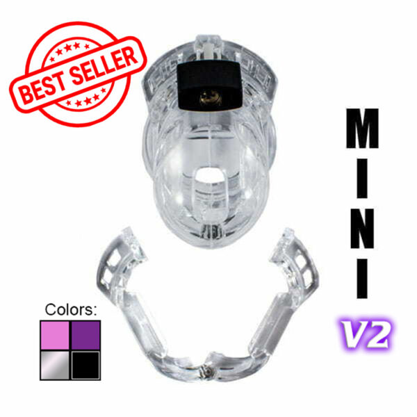 The Vice Mini v2 Small Chastity Cage in clear plastic seen from the front