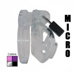 the vice micro chastity cage seen from the side in clear plastic