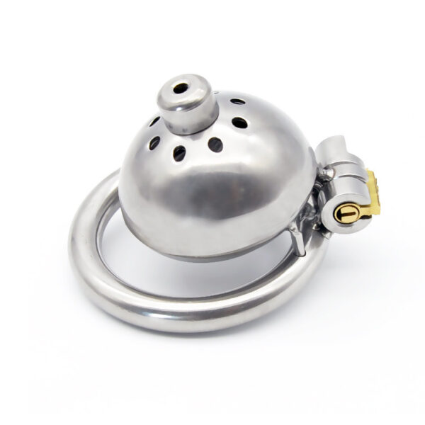 The steel mini dome chastity cage with urethral plug and barrel lock