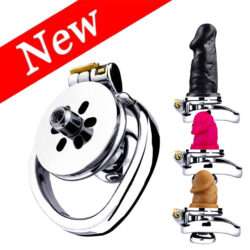 Flathead Chromed Flat Chastity Cage with Dildo Attachment