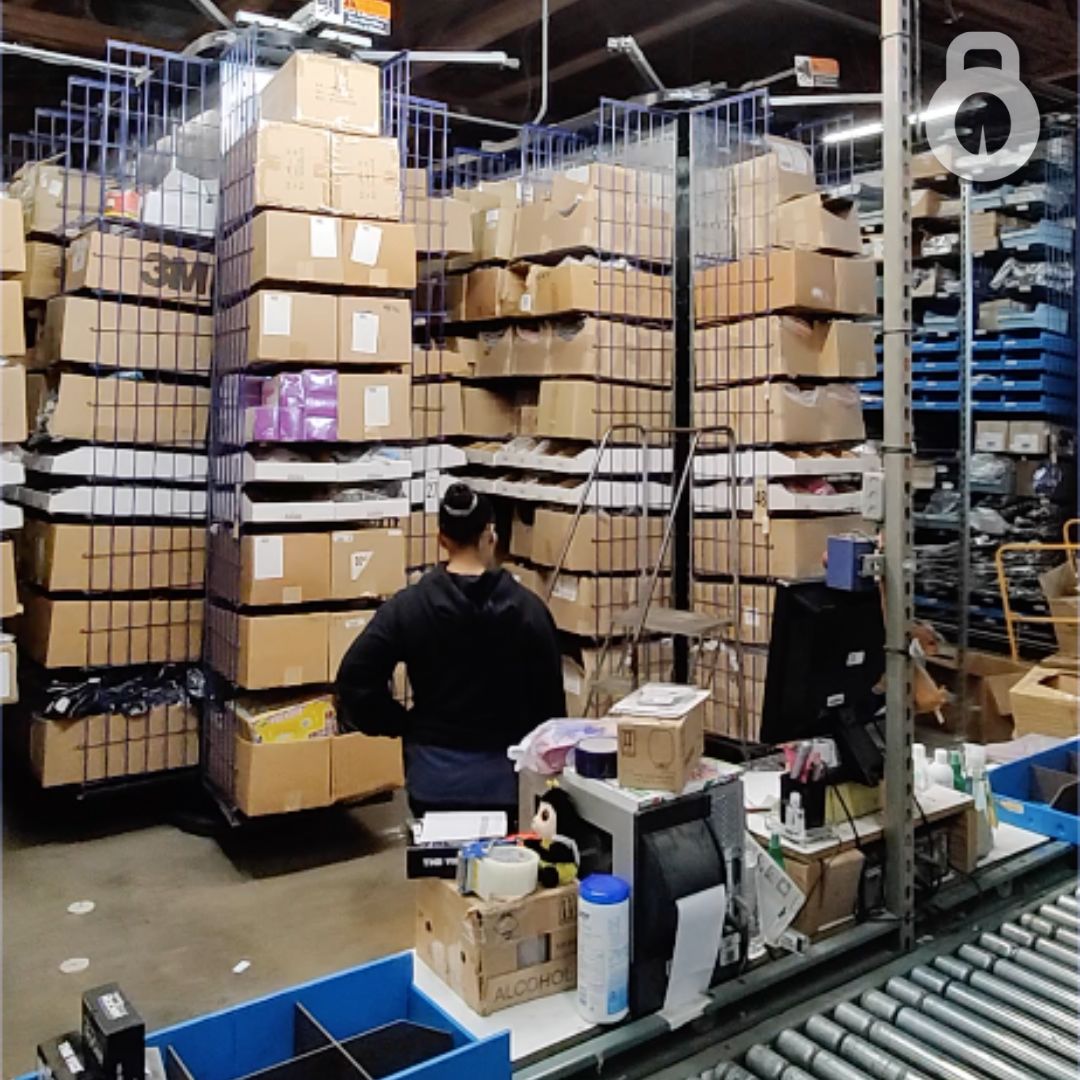 photo showing racks of various products in the warehouse